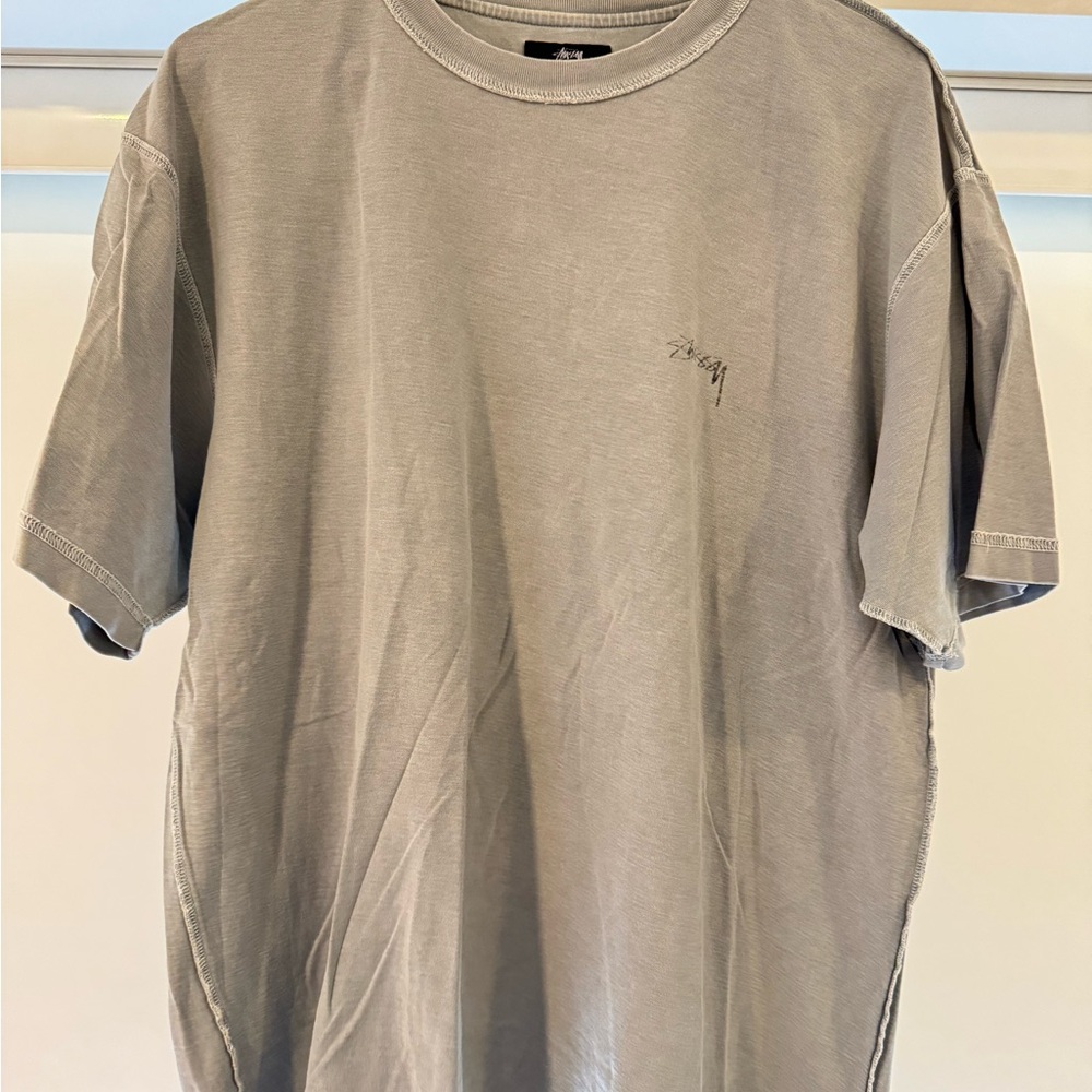 Stussy Light Gray Men's Short Sleeve Tee (inside out design)